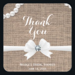 Sticker Carré Burlap & Pearls Rustic Glamor Fête des mariées Fav<br><div class="desc">customisez avec n'importe quel texte.</div>