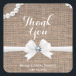 Sticker Carré Burlap & Pearls Rustic Glamor Fête des mariées Fav<br><div class="desc">customisez avec n'importe quel texte.</div>