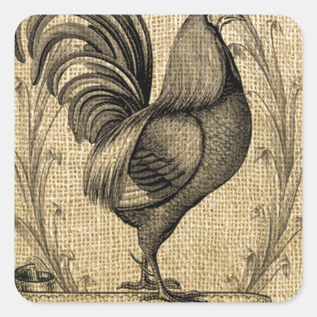 Sticker Carré Burlap vintage de poulet (Devant)
