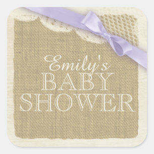 Sticker Carré Burlap vintage et dentelle avec Bow pourpre