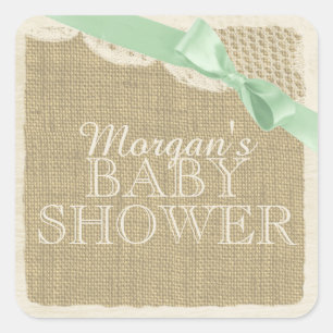 Sticker Carré Burlap vintage et dentelle avec Bow vert