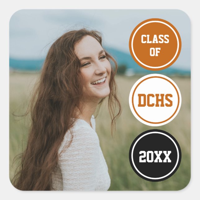 Sticker Carré Burnt Orange Modern Circles Photo Graduation (Devant)