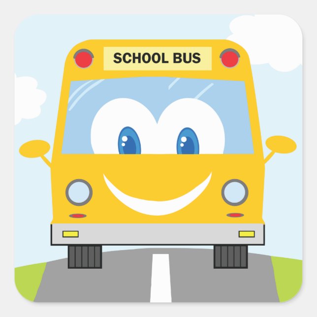 Sticker Carré Bus Scolaire Jaune Sourire (Devant)
