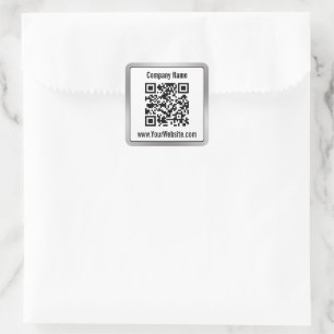 Sticker Carré Business Black White Silver Nom de l'entreprise QR