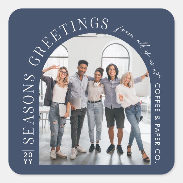 Sticker Carré Business Modern Arch Photo Noël bleu marine (Devant)