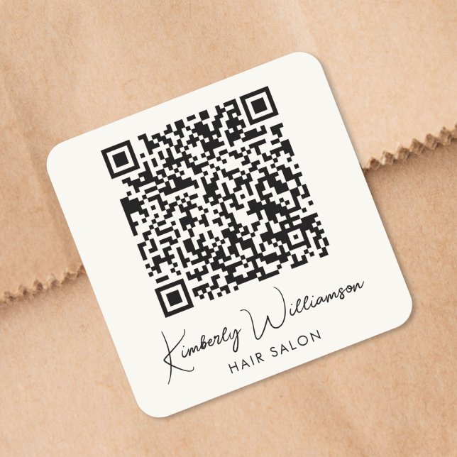 Sticker Carré Business Name Signature Script QR Code (Business Name Signature Script QR Code Square Sticker)
