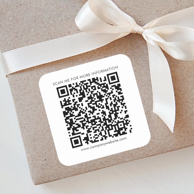 Sticker Carré Business QR Code et site Web de l'entreprise (Business QR Code White Square Sticker)
