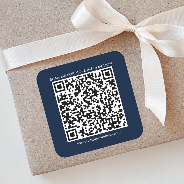 Sticker Carré Business QR Code et site Web de l'entreprise Simpl (Business QR Code Navy Blue Square Sticker)