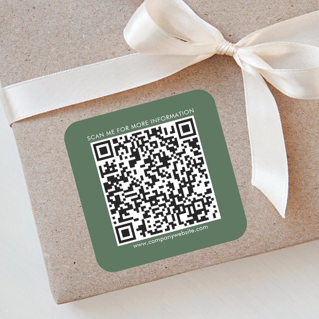 Sticker Carré Business QR Code et site Web de l'entreprise Toute (Business QR Code Sage Green Square Sticker)