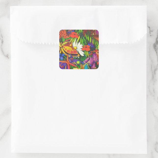 Sticker Carré Butterfly Floral Or naturel Métal (Sac)