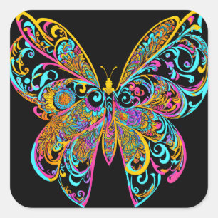 STICKER CARRÉ BUTTERFLY MANDALA ART POUR LA MÉDITATION SPIRITUEL