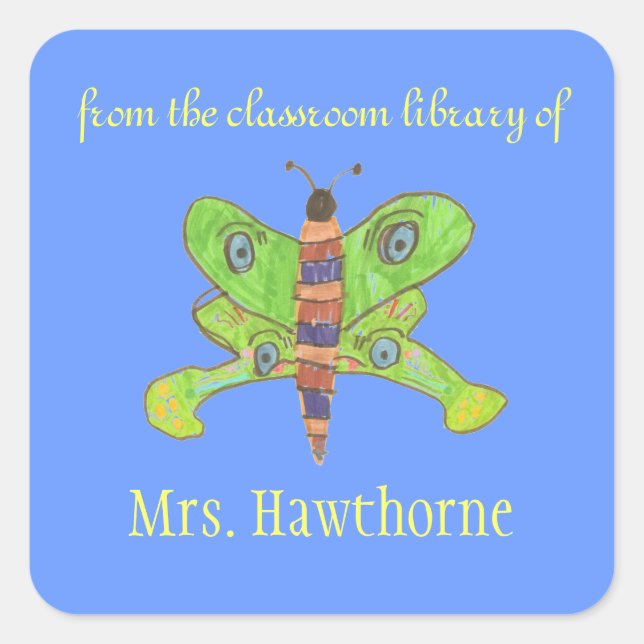 Sticker Carré Butterfly personalized teacher bookplate (Devant)
