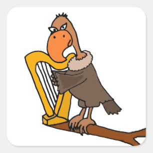 Sticker Carré Buzzard drôle jouant la conception d'harpe