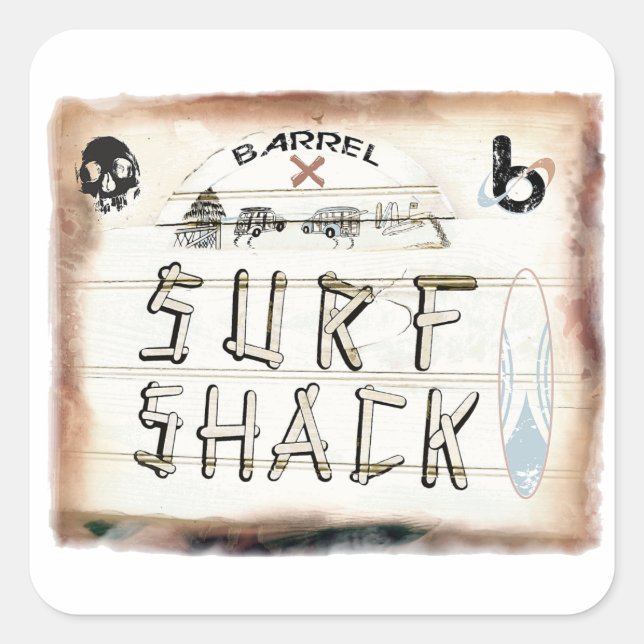 Sticker Carré bX Surf Shack, baril X (Devant)