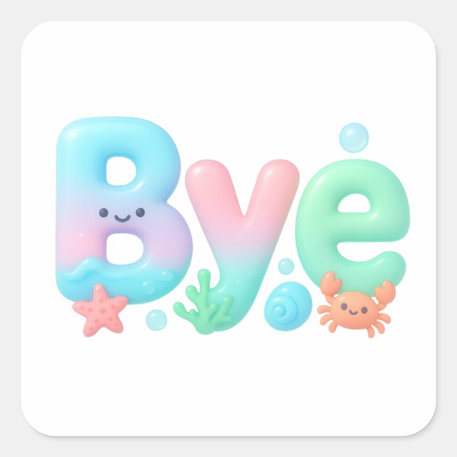 Sticker Carré Bye Glossy Pastel Ocean Text (Devant)