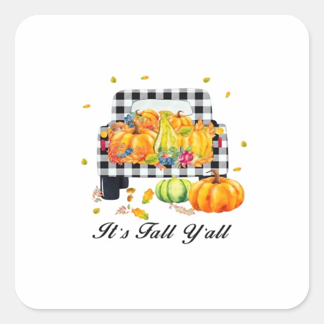 Sticker Carré C’est automne Y’all Automne Citrouille Plaid (Devant)