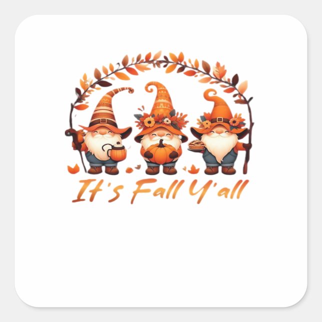Sticker Carré C’est automne Y’all Citrouille Gnome Autumn Tree F (Devant)