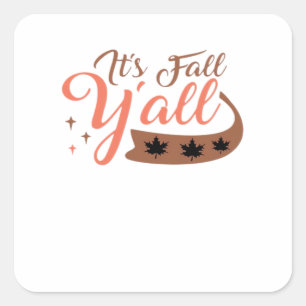 Sticker Carré C’est l’automne Y’all, automne Citrouille Squelett