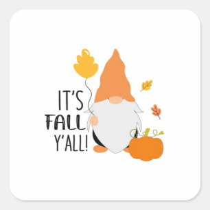 Sticker Carré C’est l’automne Y’all Gnome mignon Automne Illustr