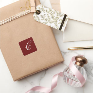 Sticker Carré C Monogramme, Blanc sur Maroon,