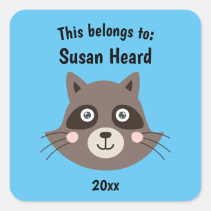 Sticker Carré Ça fait partie de retour à l'école Cute Raccoon bl