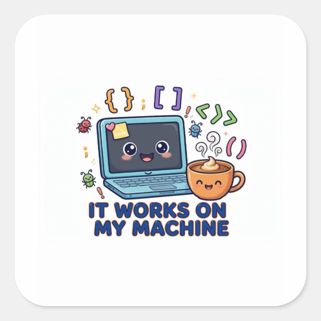 Sticker Carré Ça fonctionne sur ma machine Drôle de programmeur  (Devant)