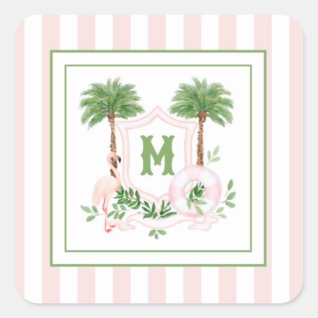 Sticker Carré Cabana Stripes Palm Beach Monogram Crest (Devant)