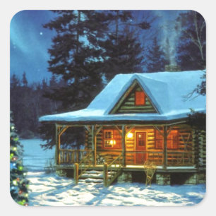 Sticker Carré Cabine d'hiver Noël