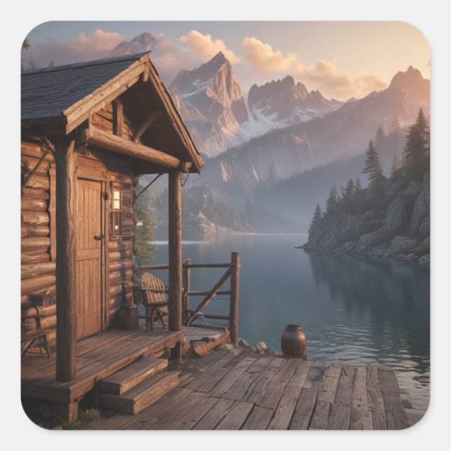 Sticker Carré Cabine Sur Le Lac (Devant)