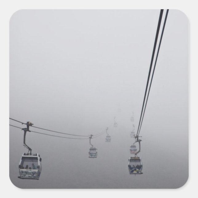 Sticker Carré Câble Ngong Ping dans le brouillard épais (Devant)