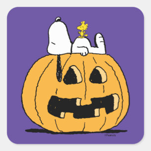 Sticker Carré cacahuètes   Snoopy et Woodstock Jack-O-Lantern