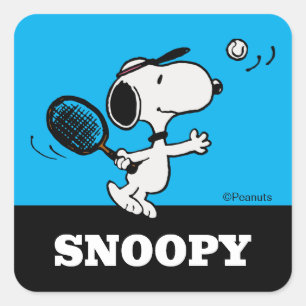 Sticker Carré cacahuètes   Snoopy Joue Au Tennis