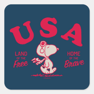 Sticker Carré cacahuètes   Snoopy USA Land of the Free