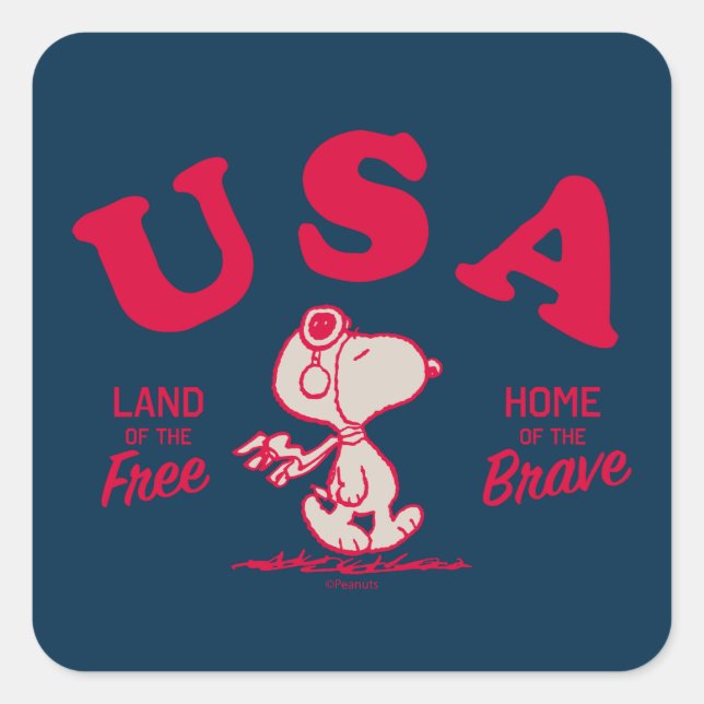 Sticker Carré cacahuètes | Snoopy USA Land of the Free (Devant)