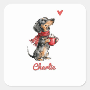 Sticker Carré Cacao chaud personnalisé pour teckel