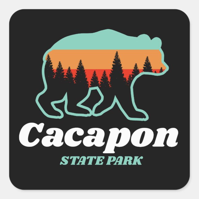 Sticker Carré Cacapon Resort State Park West Virginia Bear Retro (Devant)