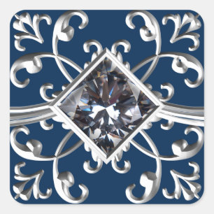 Sticker Carré Cachet d'enveloppe à motif argenté sur fond bleu m