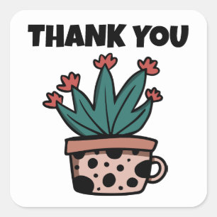 Sticker Carré Cactus de dessin animé mignon Merci