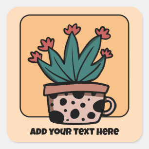 Sticker Carré Cactus de dessin animé mignon personnalisé