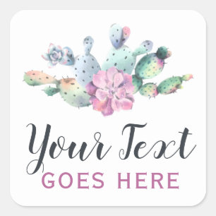 Sticker Carré Cactus de figuier de Barbarie succulent aquarelle 