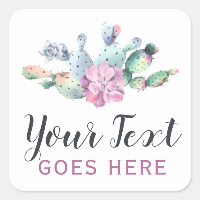 Sticker Carré Cactus de figuier de Barbarie succulent aquarelle  (Devant)