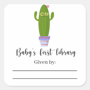 Sticker Carré Cactus drôle - Ex-libris Baby Shower