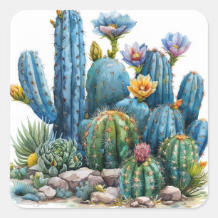 Sticker Carré Cactus et succulentes en fleurs