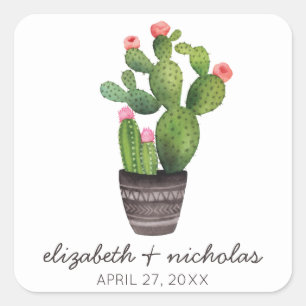 Sticker Carré Cactus floral rose