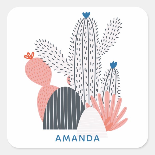 Sticker Carré Cactus gris rose. Moderne cactus abstraits succule (Devant)