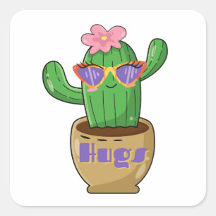 Sticker Carré Cactus Mignon Qui Fait Un Câlin Drôle