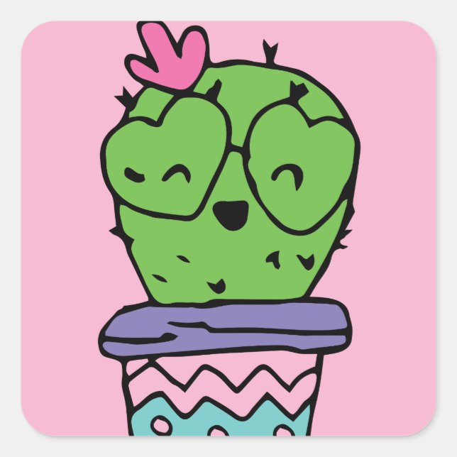 Sticker Carré Cactus souriants Art Valentines Art Valentines Dra (Devant)