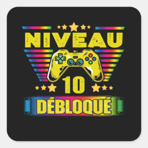 Sticker Carré Cadeau 10 ans Anniversaire Gamer Niveau 10
