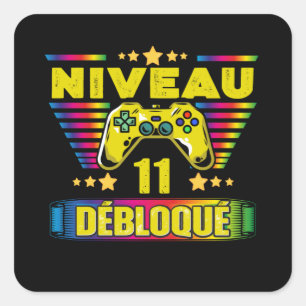 Sticker Carré Cadeau 11 ans Anniversaire Gamer Niveau 11