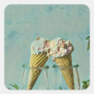 Sticker Carré Cadeau amoureux de crème glacée